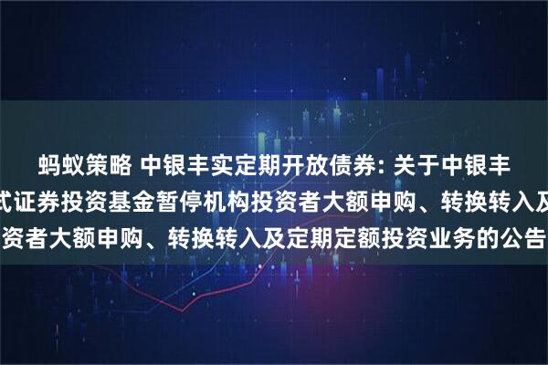蚂蚁策略 中银丰实定期开放债券: 关于中银丰实定期开放债券型发起式证券投资基金暂停机构投资者大额申购、转换转入及定期定额投资业务的公告